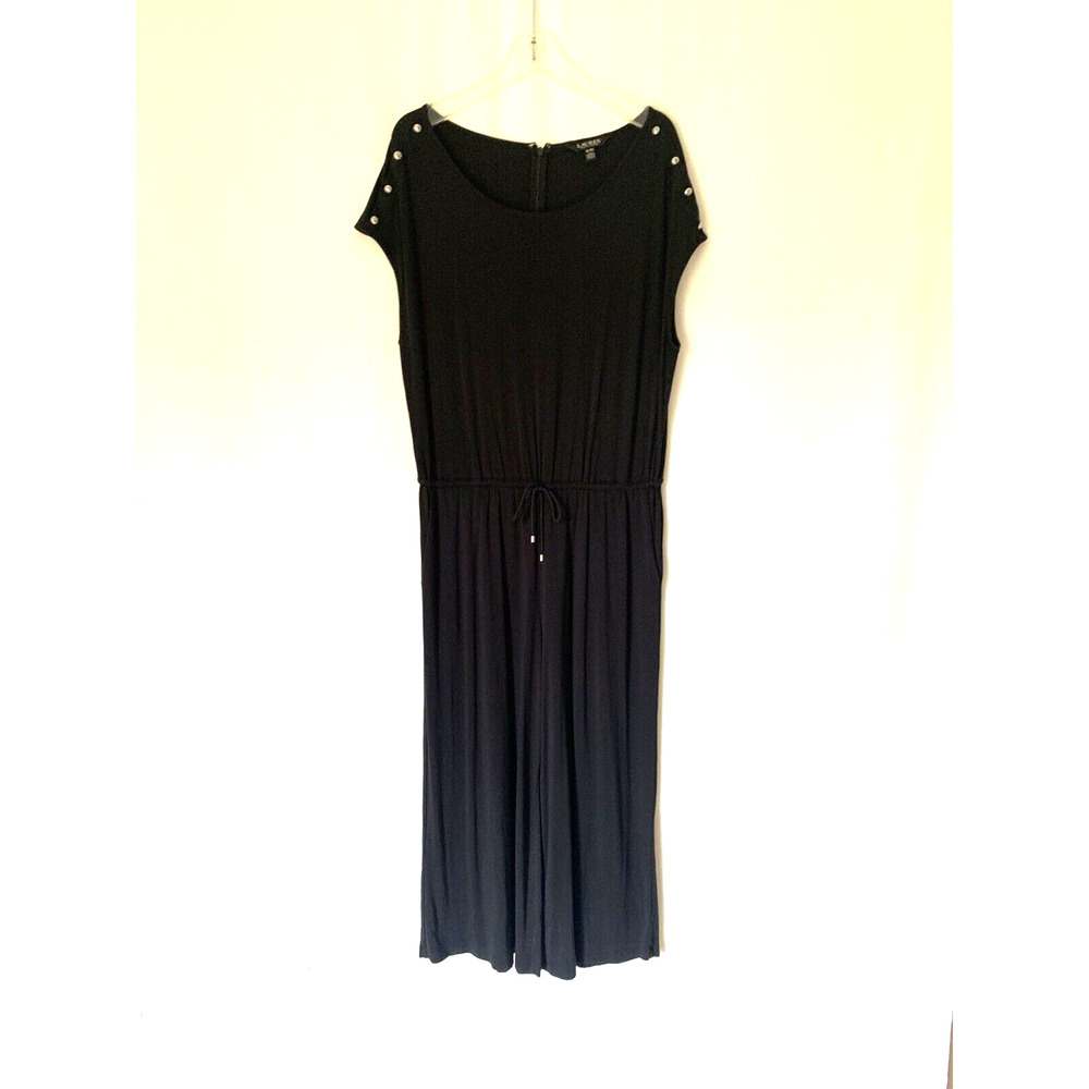 Ralph Lauren LRL Womens Jumpsuit XL Black Shorts Sleeve Stretch Pockets